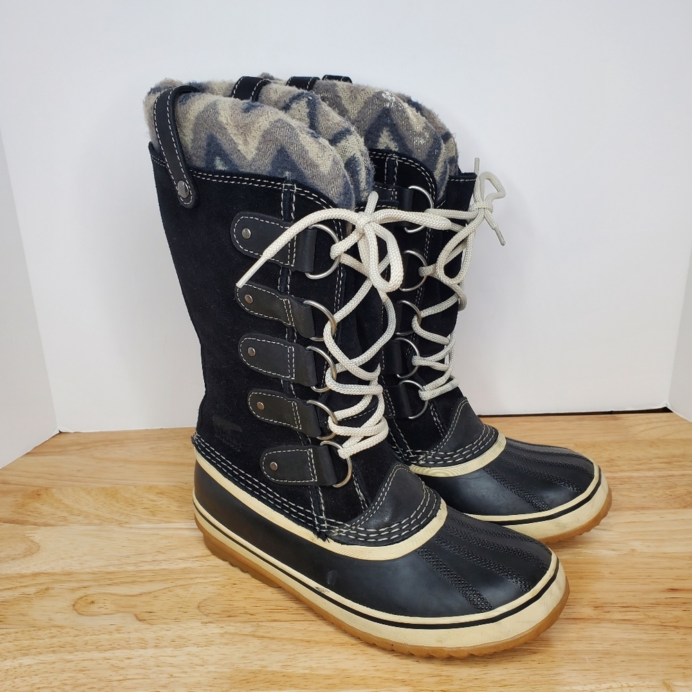 Sorel Black and Tan Waterproof Winter Lace-Up Boots